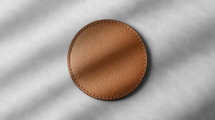 brown circular leather patch mockup template on a white background.