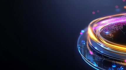 Colorful, glowing circle with a black background. Minimalistic background.