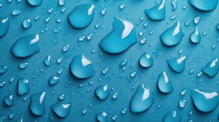 Poster - Close-Up View of Water Droplets on Smooth Blue Surface for Environmental Themes and World Water Day Celebrations