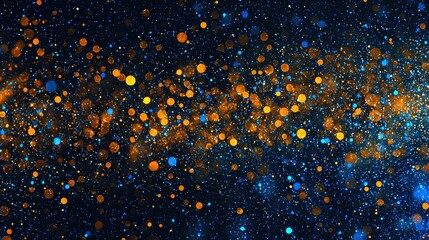 Elegant starry pattern with golden and blue bokeh on deep blue