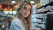© COK House - A young woman in a pharmacy standing behind a medicine counter is suitable for advertising pharmaceutical services and medical articles.