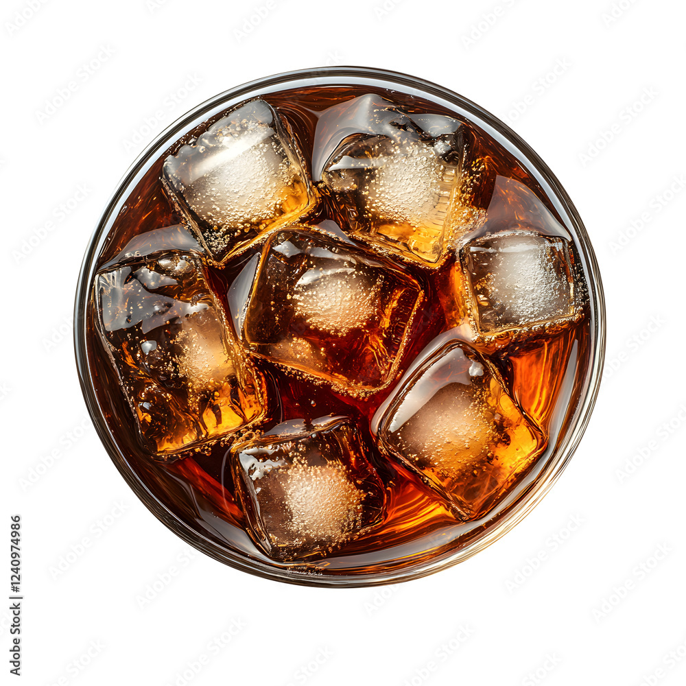 Realistic glass of cola with ice top view isolated on transparent white ...