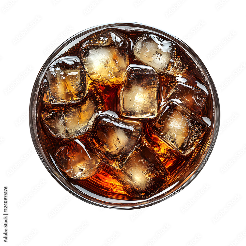 Realistic glass of cola with ice top view isolated on transparent white ...