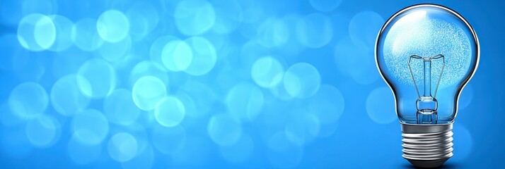 Poster - Light blue background with bokeh effect, a lightbulb with intricate design inside is the center of the image, the design inside lightbulb is abstract