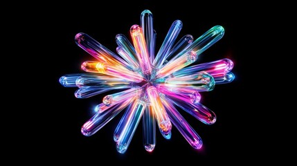 Poster - Vivid abstract composition of glowing tubes on a black background illuminating colorful patterns