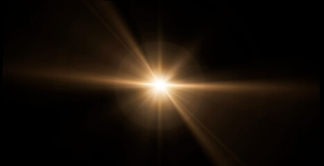 Fototapete - Golden light beams shining on black background