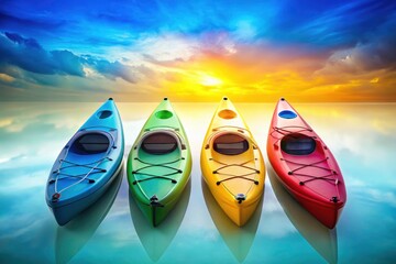 Capture vibrant kayak adventures!  These bright, recreational paddle kayaks are ideal for summer fun and photo ops.