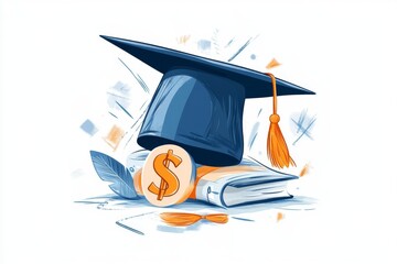 Poster - A clean and simple icon of a graduation cap with a dollar sign underneath, representing tuition fees