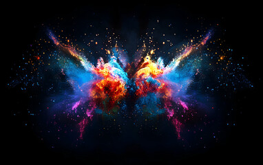 Wall Mural - colorful powder explosion on a dark background, holi festival concept