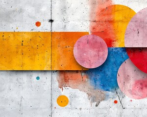Poster - Abstract Composition with Colorful Shapes and Textures on a Grungy Concrete Background for Creative Design