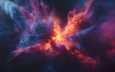 Wall Mural - colorful powder explosion on a dark background, an explosion of color in the air,