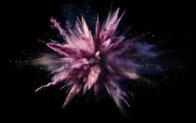 Wall Mural - Colorful powder explosion on a dark background, an explosion of color in the air,