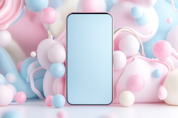 Aufkleber - A geometric depiction of a smartphone screen showing a simple banking interface, representing student account management, using soft colors and sharp contrasts