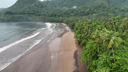 Wall Mural - Sao Tome and Principe - Tortoise Beach at Praia Grande. Pristine Tropical Shoreline With Lush Rainforest and Golden Sand.