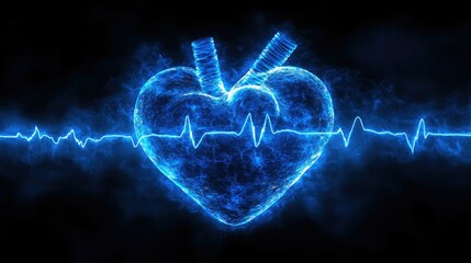 Poster - Energetic Blue Heart With Electrical Pulse Wave