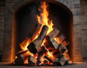 Wall Mural - The chimenea crackles and pops with warm flames, flames, embers