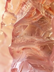 Poster - Abstract macro photography of pink and peach colored crystal formations creating organic flowing shapes and textures with light reflections and shadows.