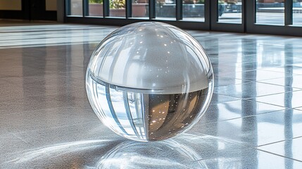 Poster - Crystal sphere reflecting lobby interior, modern architecture