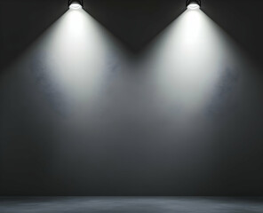 A gray background with two spotlights shining down on it, creating an empty space for text or images. 