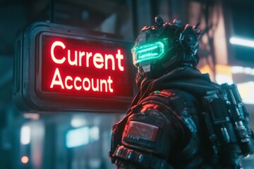 Poster - A neon-lit cyberpunk city where a digital banking billboard displays a 