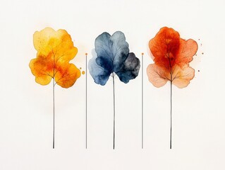 Poster - Colorful Abstract Leaves in Soft Watercolor Style on Cream Background for Home or Office Decor