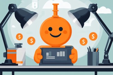 Poster - A pixel art character managing their student funds in a retro-style banking app, with animated coins dropping into a savings bar