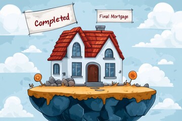 Poster - A pixel art representation of a house with a floating 