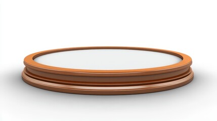 Sticker - Round, light brown wooden platform, or pedestal, with a plain white center, against a plain white background. Simple, decorative design,  with light