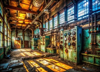  Explore abandoned industrial ruins. Grungy textures, dark ambiance, and decaying beauty define this post-apocalyptic substation.