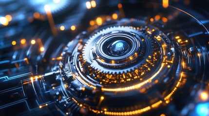 Poster - High-tech abstract design featuring glowing circular patterns and intricate details in 4K resolution