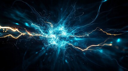 Poster - Dynamic electric energy in abstract style showcasing powerful blue and gold lightning