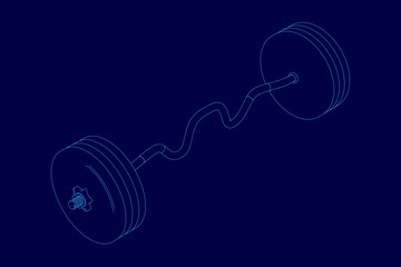 Poster - A blue drawing of a barbell with a handle. The barbell is shown in a 3D perspective