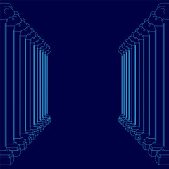 Poster - A blue image of a long hallway with columns. The image is in blue and has a very modern feel to it