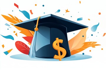 Poster - A clean and simple icon of a graduation cap with a dollar sign underneath, representing tuition fees