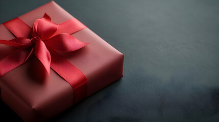 A beautifully wrapped red gift box with a satin ribbon, perfect for celebrations and special occasions.