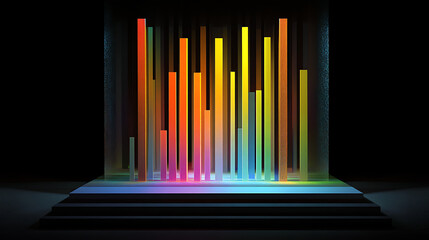 Fototapete - A vibrant, abstract display of colorful vertical bars on a dark background, creating a striking visual effect.