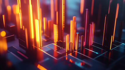 Fototapete - A vibrant display of glowing bars in various colors, resembling data visualizations or futuristic cityscapes.
