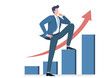 © Wipaporn - Illustration of a businessman stepping on a rising graph, looking for the next goal and motivation for future success.