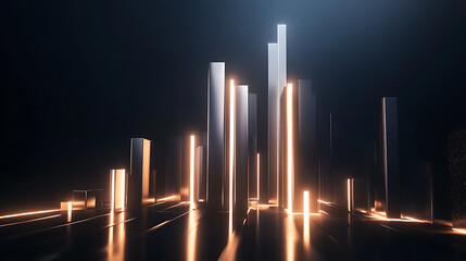 Fototapete - A mesmerizing scene of glowing vertical bars emitting light in a dark environment, creating an ethereal and futuristic ambiance.
