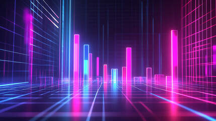 Fototapete - A vibrant digital scene featuring colorful bars and lines, simulating a futuristic data visualization or sound wave representation.
