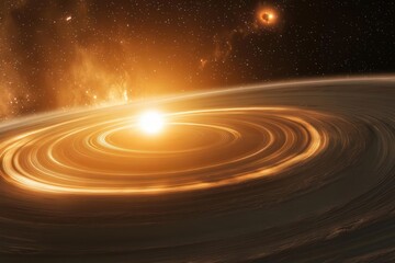 Wall Mural - deep space vista featuring massive gas giant with glowing rings orbiting distant binary stars