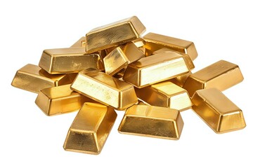 Poster - Stack of shiny gold bars on white background, representing wealth, financial investment and precious metal trading. Isolated banking and economy concept.