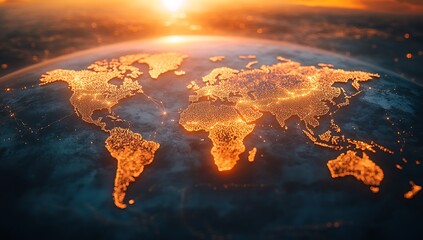 a global map with interconnected city lights forming the shape of an internet network, symbolizing c