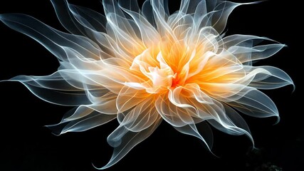 Poster - colorful abstract flower design featuring luminous petals radiating energy against a deep black back