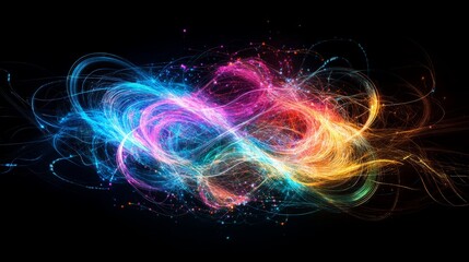 Poster - Dynamic colorful swirl of light and energy glowing against black background in high definition