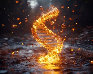Poster - Fiery DNA helix in dark forest stream