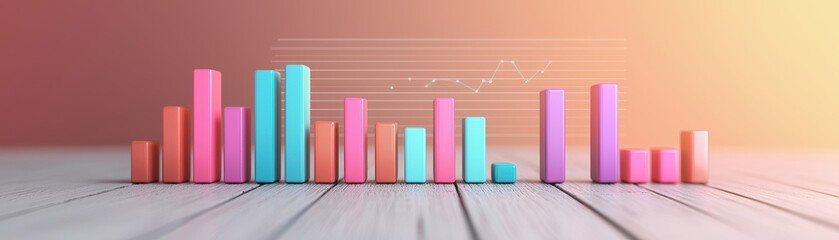 Wall Mural - Colorful bar graphs represent data visually, showcasing trends and comparisons against a soft gradient background.