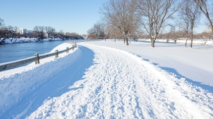 Wall Mural - Snowy river park trail winter walk