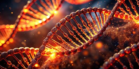 Aufkleber - Glowing DNA Helix: Abstract Fiery Genetics Stock Photo
