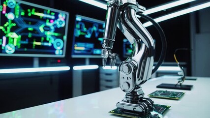 Poster - Advanced Robotic Arm in Modern Laboratory with High-Tech Interface